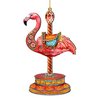 Pink Flamingo Carousel Christmas Wooden Christmas Ornaments By G. Debrekht