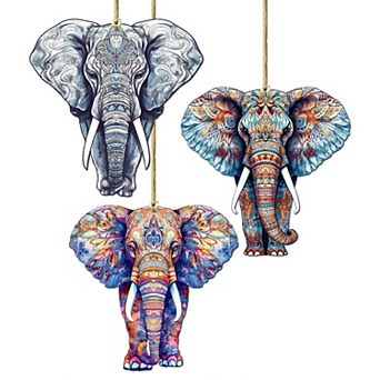 Elephants Wooden Christmas Ornaments Set Of 3 By G. Debrekht