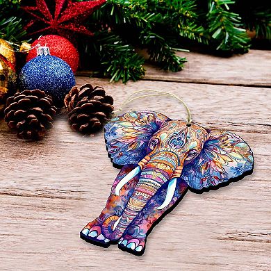 Elephants Wooden Christmas Ornaments Set Of 3 By G. Debrekht