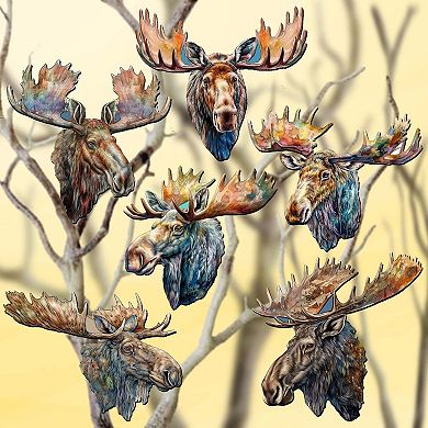Majestic Moose Wooden Clip-on Ornaments Set Of 6 By G. Debrekht