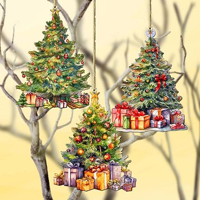 Christmas Tree Wooden Christmas Ornaments Set Of 3 By G. Debrekht