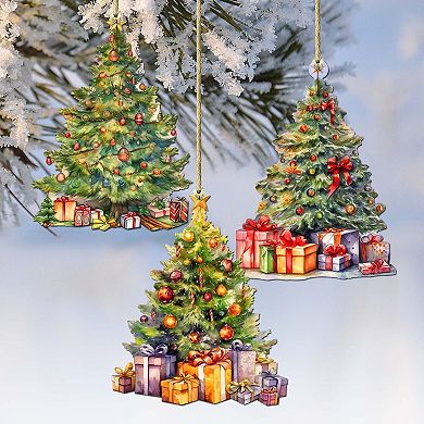 Christmas Tree Wooden Christmas Ornaments Set Of 3 By G. Debrekht