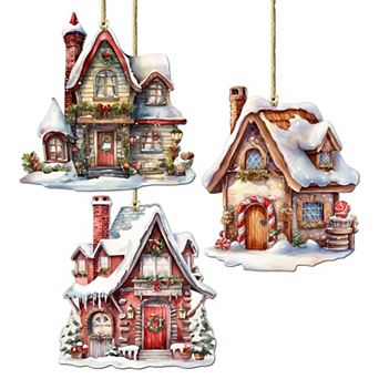 Christmas Houses Wooden Christmas Ornaments Set Of 3 By G. Debrekht