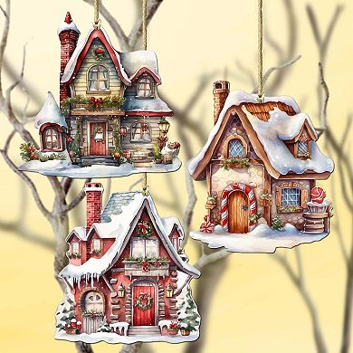 Christmas Houses Wooden Christmas Ornaments Set Of 3 By G. Debrekht