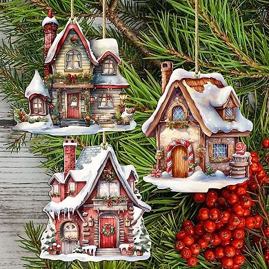 Christmas Houses Wooden Christmas Ornaments Set Of 3 By G. Debrekht