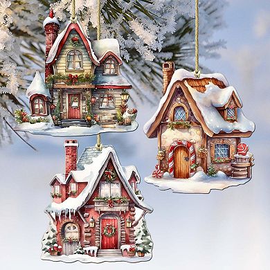 Christmas Houses Wooden Christmas Ornaments Set Of 3 By G. Debrekht