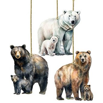 Alaskan Bears Wooden Christmas Ornaments Set Of 3 By G. Debrekht