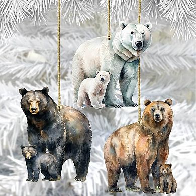 Alaskan Bears Wooden Christmas Ornaments Set Of 3 By G. Debrekht
