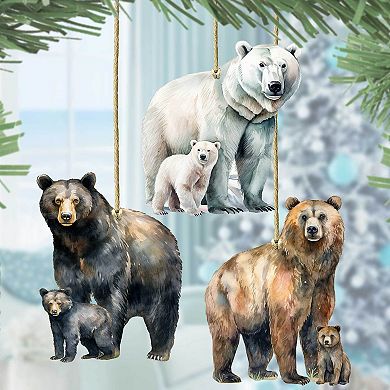 Alaskan Bears Wooden Christmas Ornaments Set Of 3 By G. Debrekht