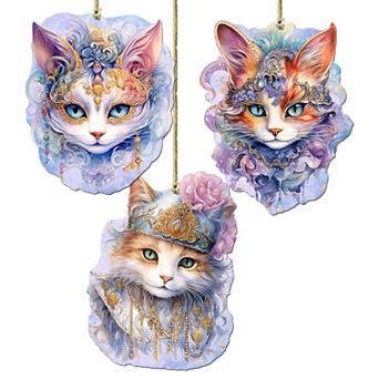 Beautiful Cats Wooden Christmas Ornaments Set Of 3 By G. Debrekht