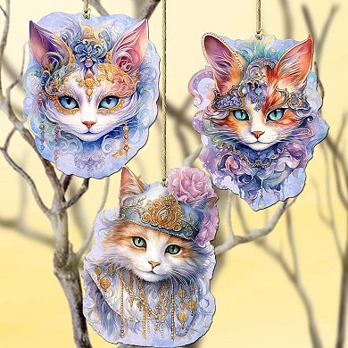 Beautiful Cats Wooden Christmas Ornaments Set Of 3 By G. Debrekht