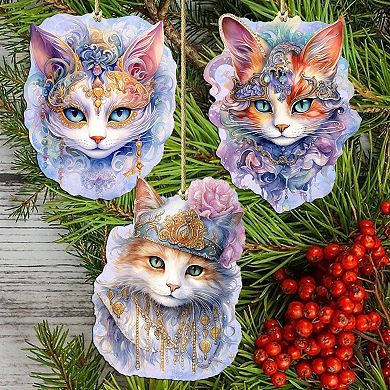 Beautiful Cats Wooden Christmas Ornaments Set Of 3 By G. Debrekht