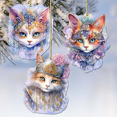 Beautiful Cats Wooden Christmas Ornaments Set Of 3 By G. Debrekht