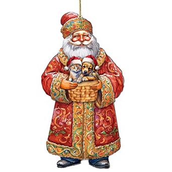 Yuletide Pets With Santa Wooden Christmas Ornaments By G. Debrekht