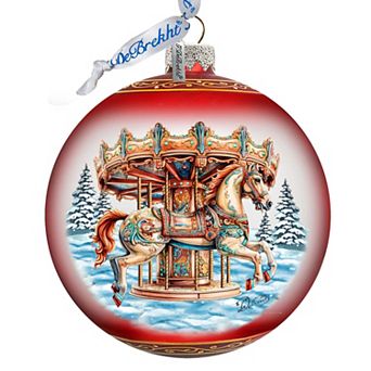 Winter Wonderland Carousel Large Glass Ornament By G. Debrekht