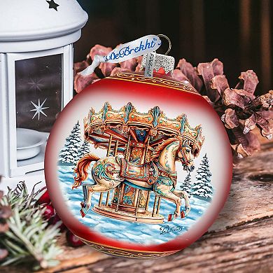 Winter Wonderland Carousel Large Glass Ornament By G. Debrekht