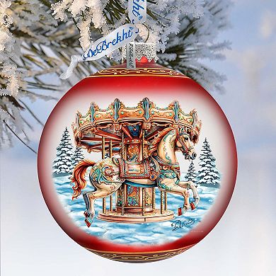 Winter Wonderland Carousel Large Glass Ornament By G. Debrekht