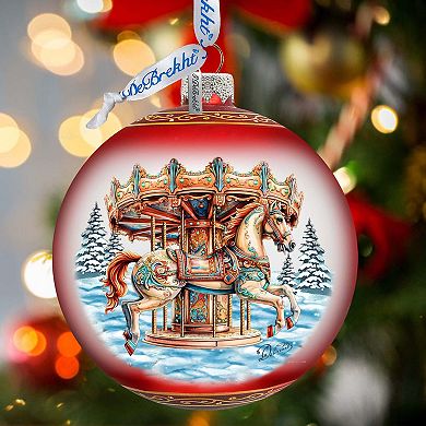Winter Wonderland Carousel Large Glass Ornament By G. Debrekht