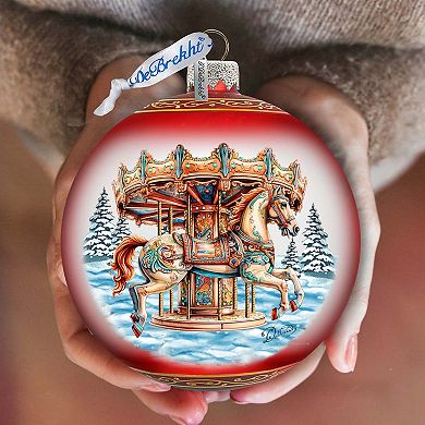 Winter Wonderland Carousel Large Glass Ornament By G. Debrekht