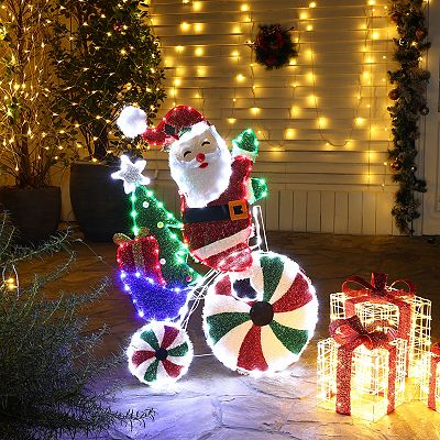 LuxenHome Santa On Peppermint Bike Lighted Holiday Decoration