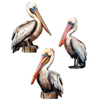 Pelicans Wooden Clip-on Ornaments Set Of 3 By G. Debrekht