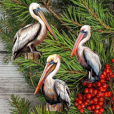 Pelicans Wooden Clip-on Ornaments Set Of 3 By G. Debrekht