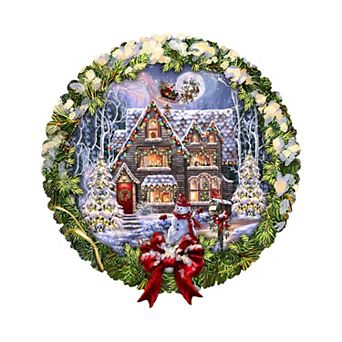 Christmas House Holiday 20-Inch Handcrafted Wooden Door Hanger & Wall Art by D. Gelsinger