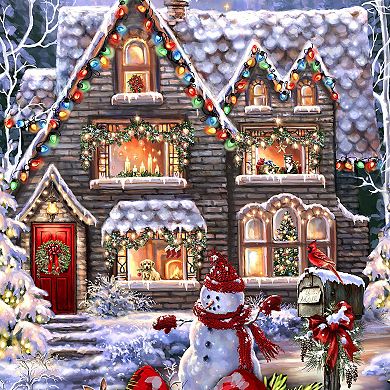 Christmas House Holiday 20-Inch Handcrafted Wooden Door Hanger & Wall Art by D. Gelsinger