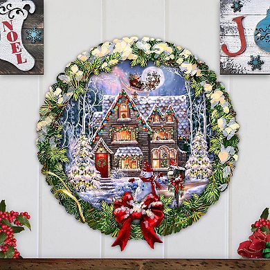 Christmas House Holiday 20-Inch Handcrafted Wooden Door Hanger & Wall Art by D. Gelsinger