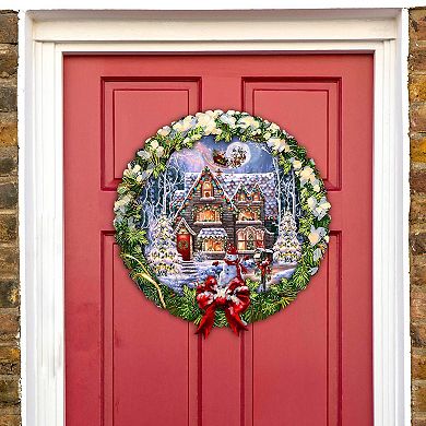 Christmas House Holiday 20-Inch Handcrafted Wooden Door Hanger & Wall Art by D. Gelsinger