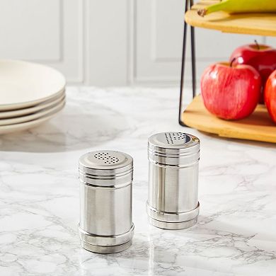 2 oz Stainless Steel Metal Salt and Pepper Shakers Set for Kitchen, 3.5 in