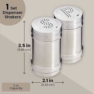 2 oz Stainless Steel Metal Salt and Pepper Shakers Set for Kitchen, 3.5 in