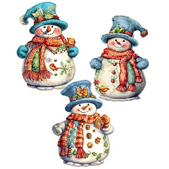 Snowman Wooden Clip-on Ornaments Set Of 3 By G. Debrekht