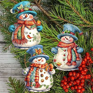 Snowman Wooden Clip-on Ornaments Set Of 3 By G. Debrekht