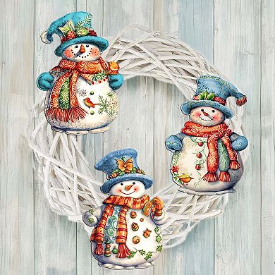 Snowman Wooden Clip-on Ornaments Set Of 3 By G. Debrekht