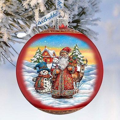 Snowman Splendor Large Glass Ornament By G. Debrekht
