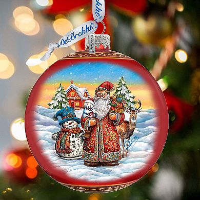 Snowman Splendor Large Glass Ornament By G. Debrekht