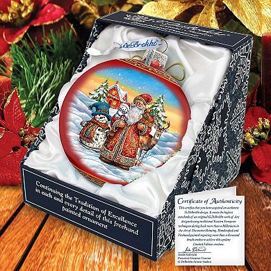Snowman Splendor Large Glass Ornament By G. Debrekht