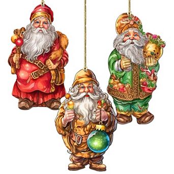 Colorful Santa Wooden Christmas Ornaments Set Of 3 By G. Debrekht