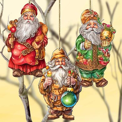 Colorful Santa Wooden Christmas Ornaments Set Of 3 By G. Debrekht