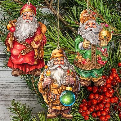 Colorful Santa Wooden Christmas Ornaments Set Of 3 By G. Debrekht