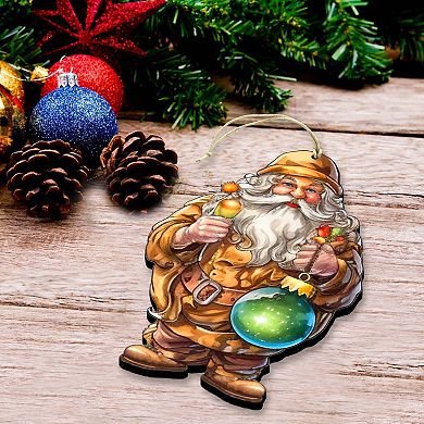Colorful Santa Wooden Christmas Ornaments Set Of 3 By G. Debrekht