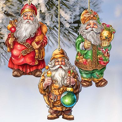 Colorful Santa Wooden Christmas Ornaments Set Of 3 By G. Debrekht