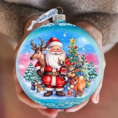 Santa's Best Friends Large Glass Ornament By G. Debrekht