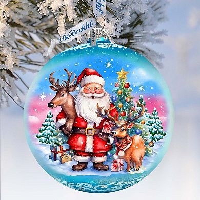 Santa's Best Friends Large Glass Ornament By G. Debrekht