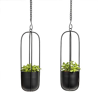 Walter 2-piece Modern Black Metal Oval Hanging Planter Set With Chain  Hanging Option