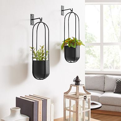 Walter 2-piece Modern Black Metal Oval Hanging Planter Set With Chain Hanging Option
