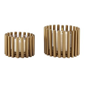 Pela Pillar Ring Warm Gold Midcentury Modern Votive Hurricane Candle Holders - Set Of 2