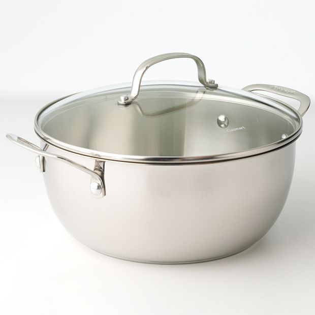Cuisinart Multi-Purpose 5.5 Qt Stainless Steel Mixing Bowl Pot HANDLES  Glass Lid