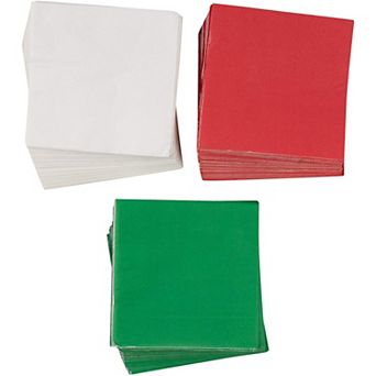 210x Christmas Red Green White Disposible Paper Napkins For Party Supplies 5x5